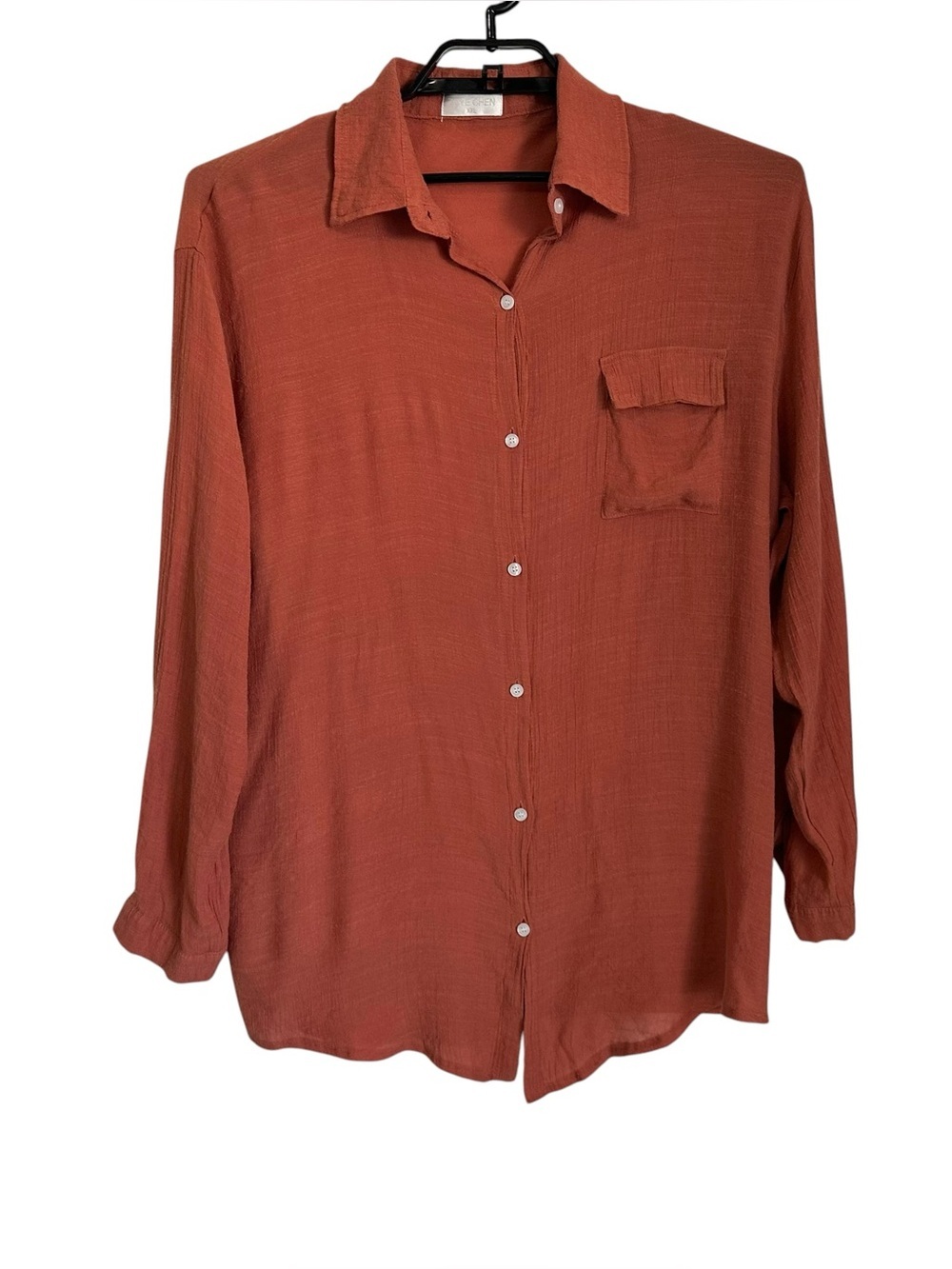 Zoye Chen Womens Gauzy Oversized Button Up Cover-Up Top XXL Orange Long Sleeve